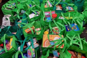 Bags of food funded by Nurturing Equity Grant