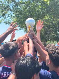 Raising the trophy